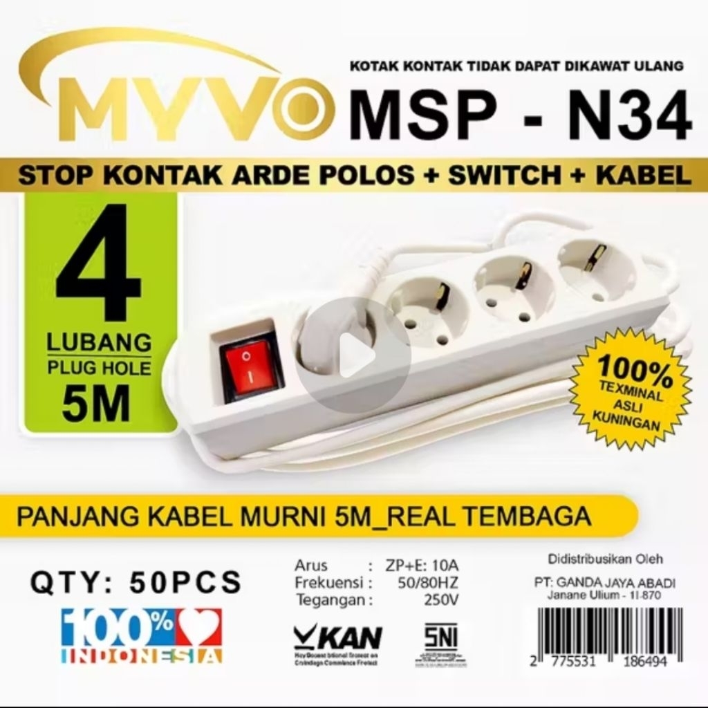 Stop kontak / Terminal listrik 4 Lubang 5 Meter