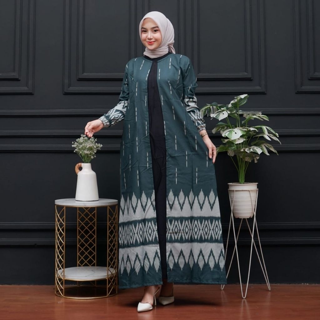 Gamis Batik Cardigan Busui Jumbo LD100 LD110 LD120 LD130 Baju wanita Muslimah kombinasi Motif Songke