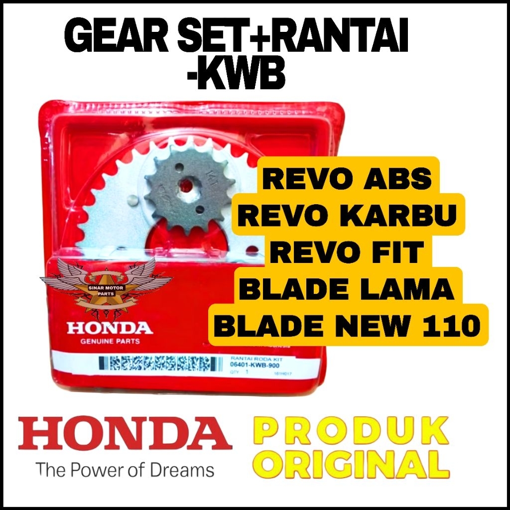 Gear Set+Rantai Original Honda KWB, Blade Lama, Blade New 110, Revo Absolute, Revo Fit, Honda Hgp