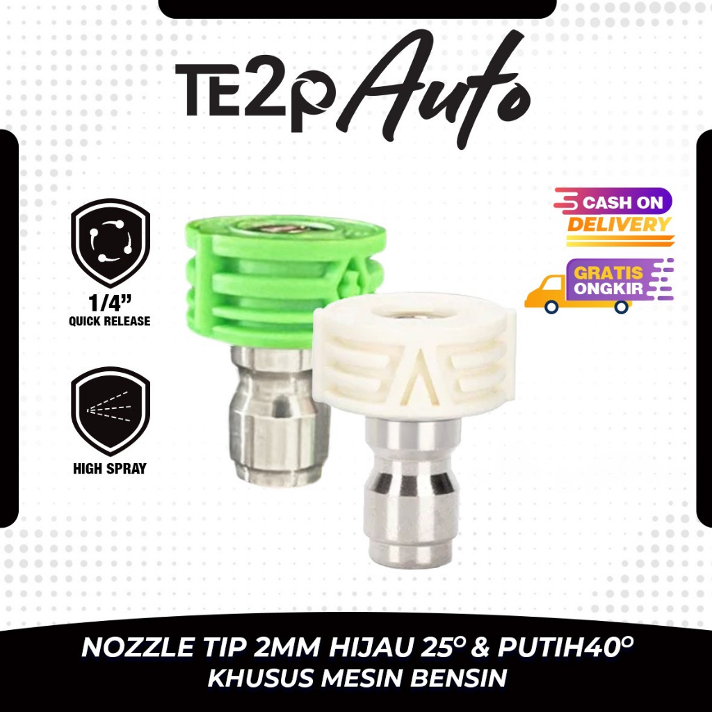 Te2p Auto Nozzle Tip 25 40 Derajat Diameter 2mm Khusus Mesin Jet Cleaner Tenaga Bensin High Spray 1/