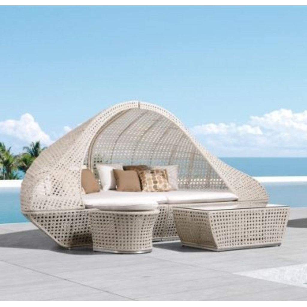 Daybed rotan terbaru anyaman rapat gazebo rotan sintetis outdoor