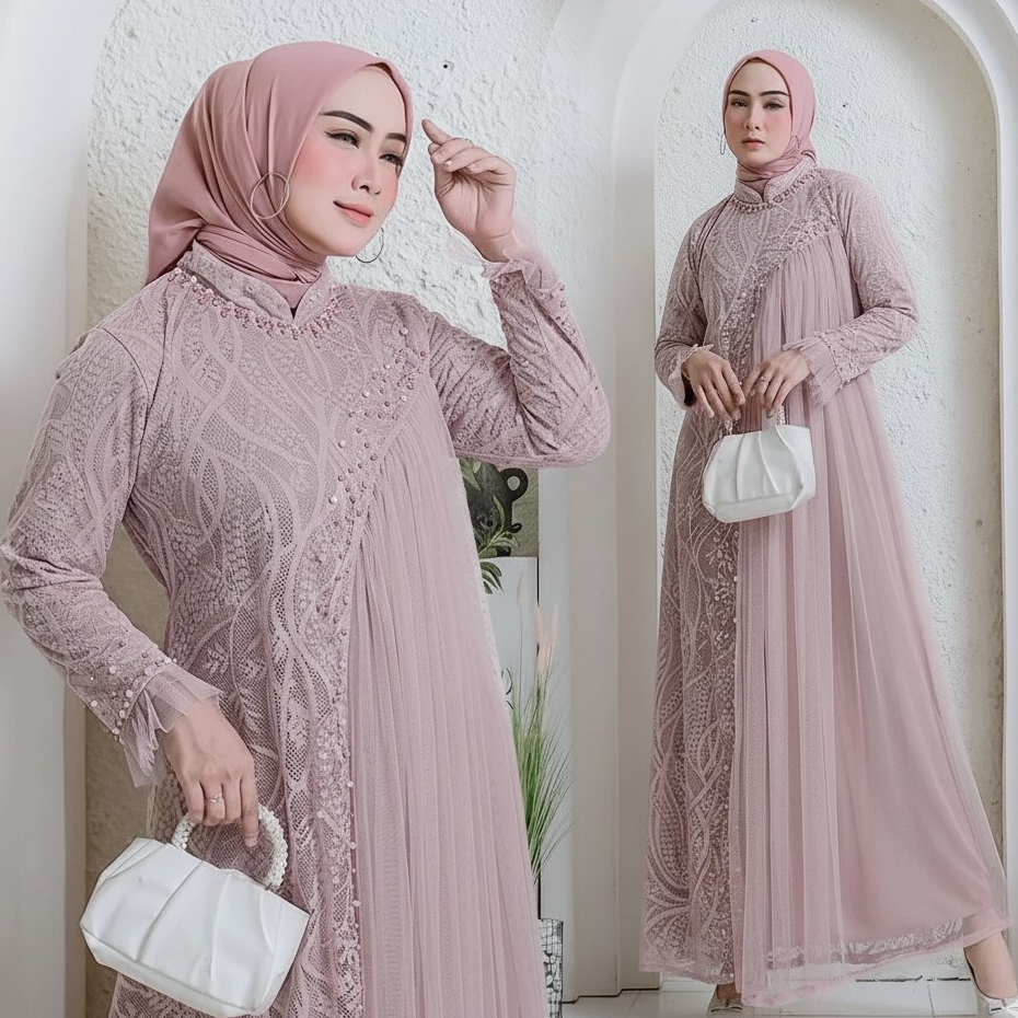 Gamis Inaya Brokat Tille Mewah Gamis Raya Terbaru Gamis Borkat Wisuda Gamis Pesta Kondangan Gamis Ju