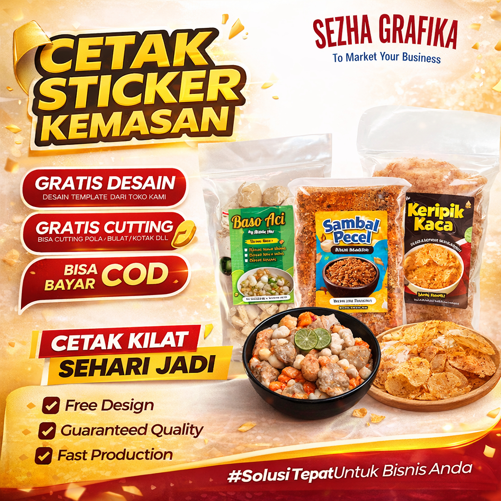 Cetak Stiker Label  Makanan Bentuk Persegi panjang Sudah Cutting Sticker Kemasan Bahan Chromo