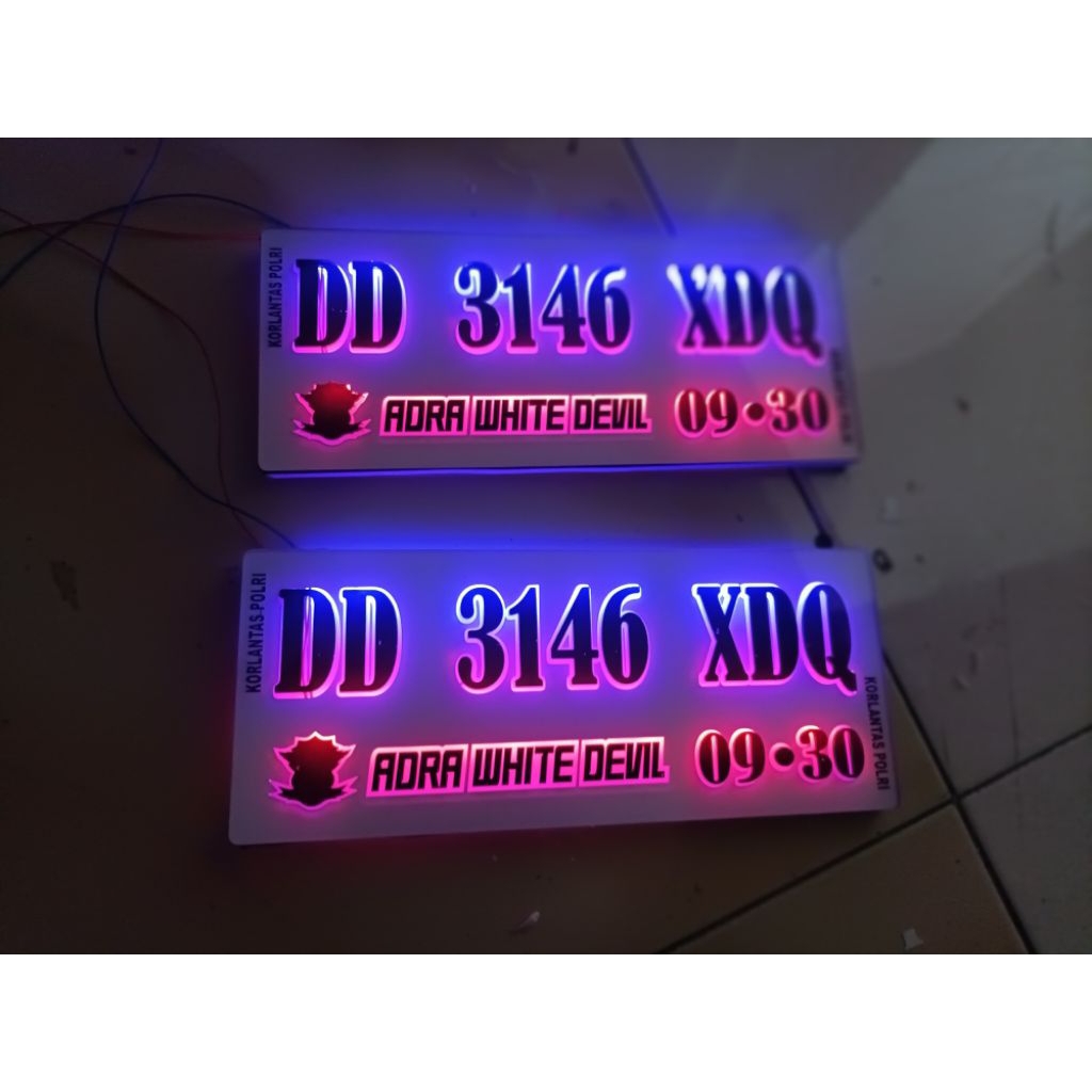 Plat Nomor Motor LED Akrilik  Blue Mon