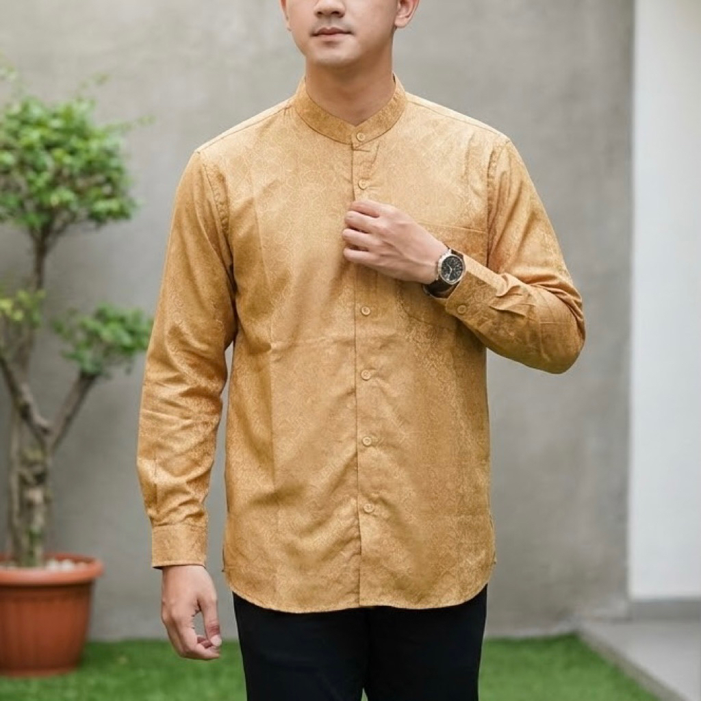 Kemeja koko dewasa & Remaja lengan panjang slimfite motif songket/Katun premium