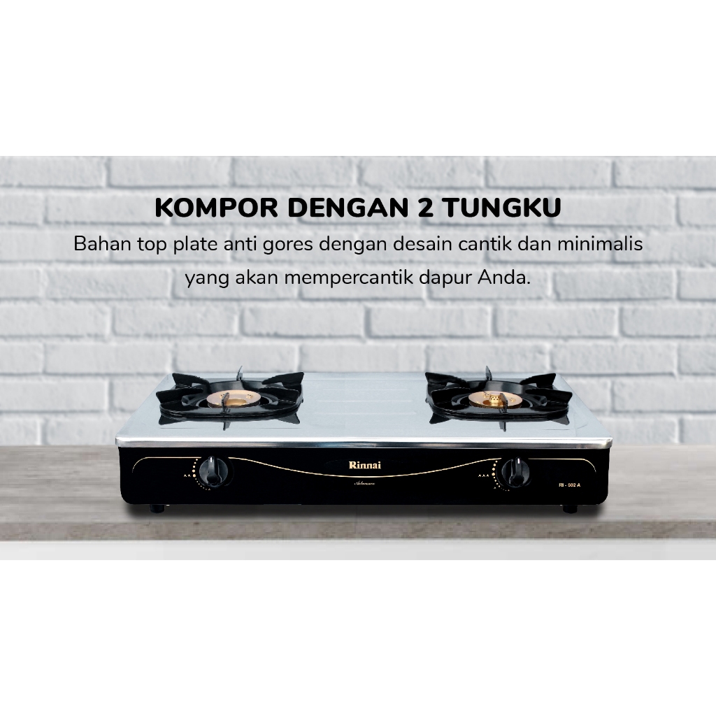 Kompor Gas Rinnai 602A | Kompor Gas Stainless 2 Tungku | Kompor LPG Rinnai 602A