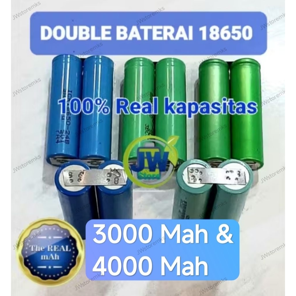 Baterai double 18650 3.7 Volt Real kapasitas 3000Mah & 4000Mah (copotan)