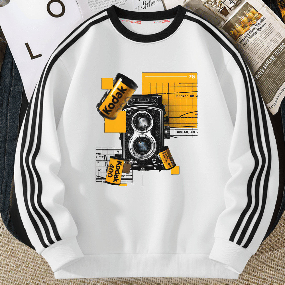 VISION PREMIUM Sweater Crewneck Tiga Garis Oversize Korea Premium Pria Wanita | Kodak Style | Adem &