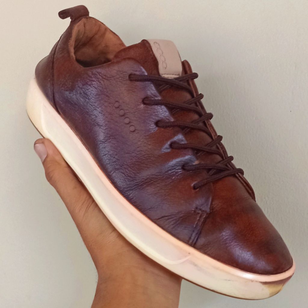 ECCO MEN'S Low  SOFT 8 Leather Lace Up Brown Made In Portugal