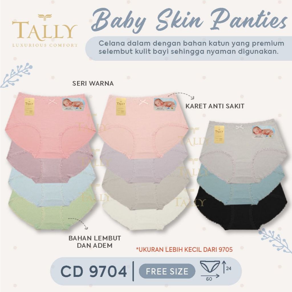 TALLY CD CELANA DALAM 9704 /  I FREE SIZE FIT TO XL I BAHAN BABY SKIN