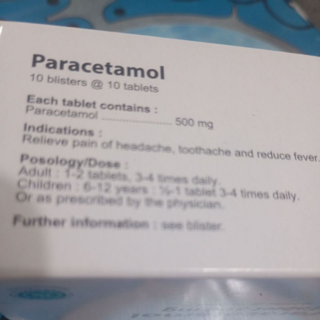 1 box suplemen paracetamol 500mg merk mersi isi 100