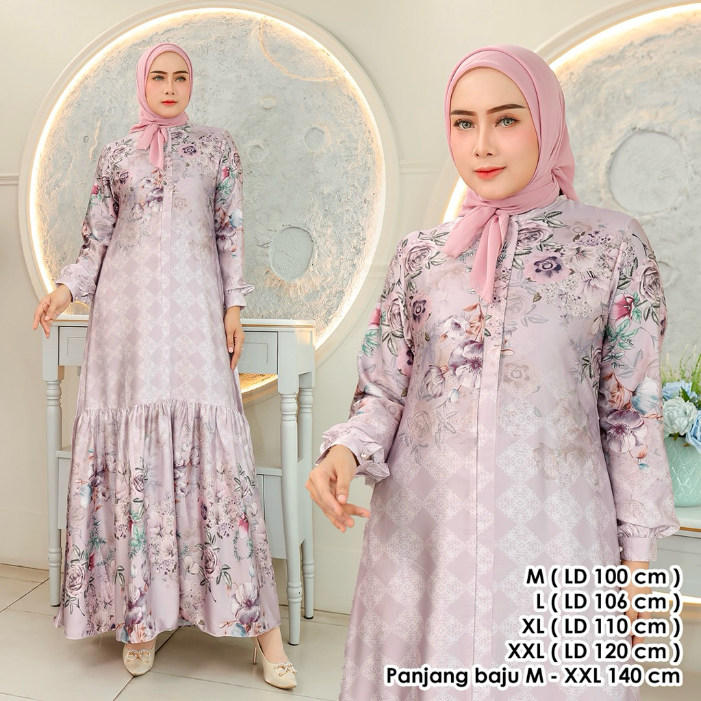 AM - Lunara Dress Armani Silk Rempel / Gamis Armani Silk Printing / Gamis Pesta Mewah Favorite