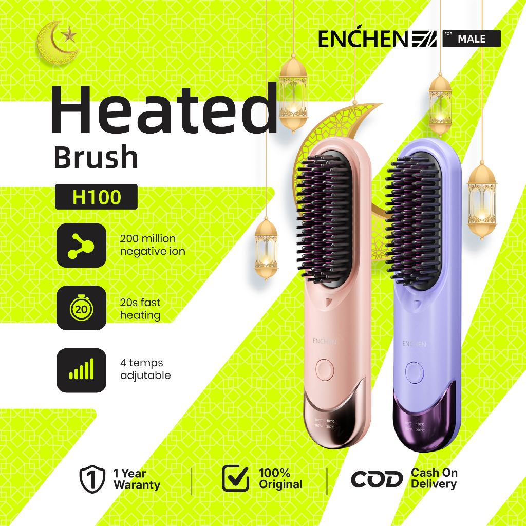 ENCHEN H100 Electric Sisir Pelurus Rambut Tanpa Kabel 4 Tingkat Pengaturan Dan Kontrol Suhu Free Hai