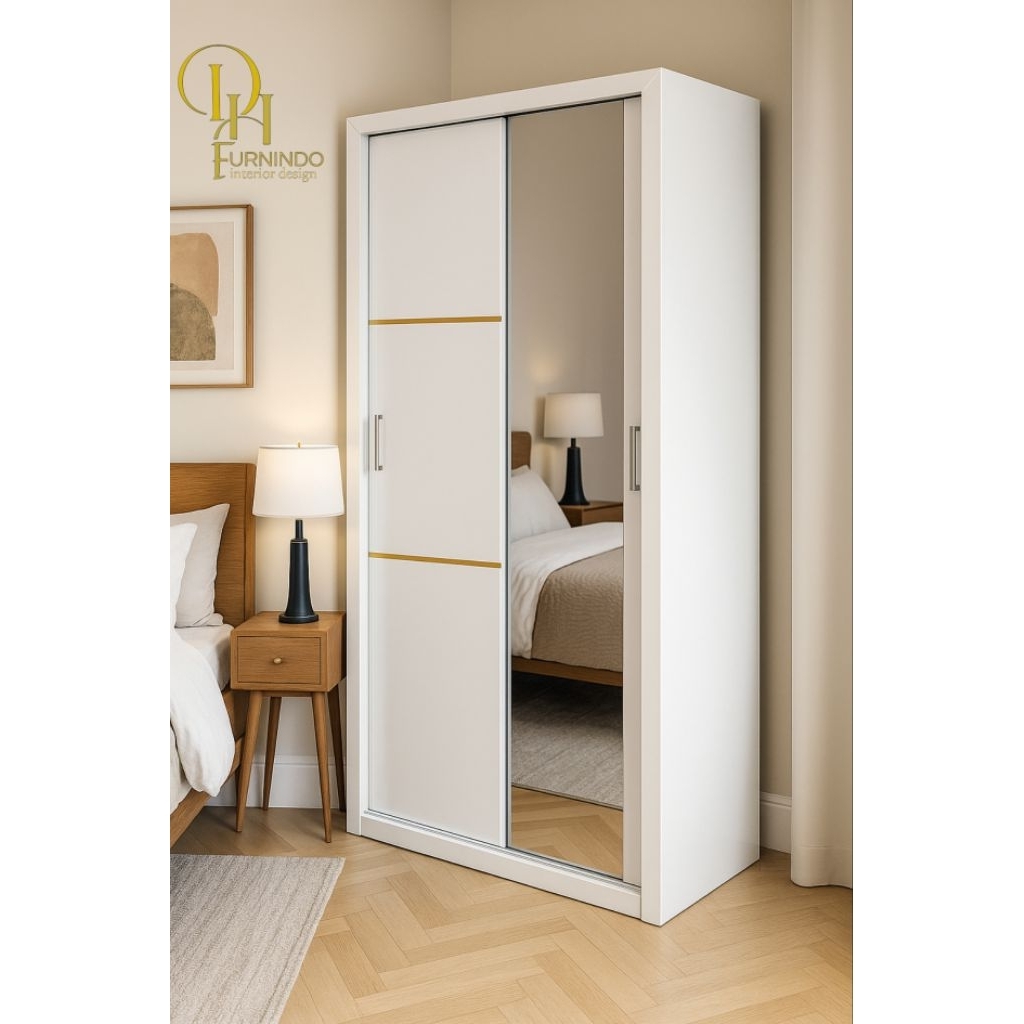 lemari pakaian minimalis HPL, mari pakaian pintu geser, lemari pakaian dua pintu, lemari pakaian dua