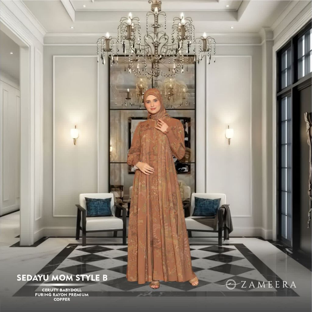 Zameera Sedayu Mom Style B Free Scraft - Gamis bahan Ceruty Baby doll free Kerudung