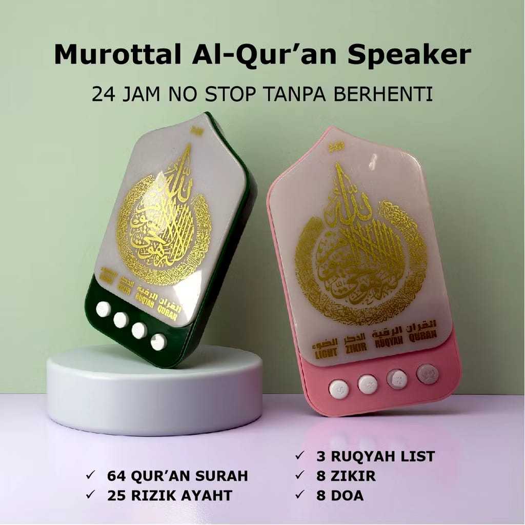 Speaker Ruqyah Murrotal Al-Qur'an 24 Jam 64 Surah Ruqyah Zikir Hijau Pink Dengan lampu