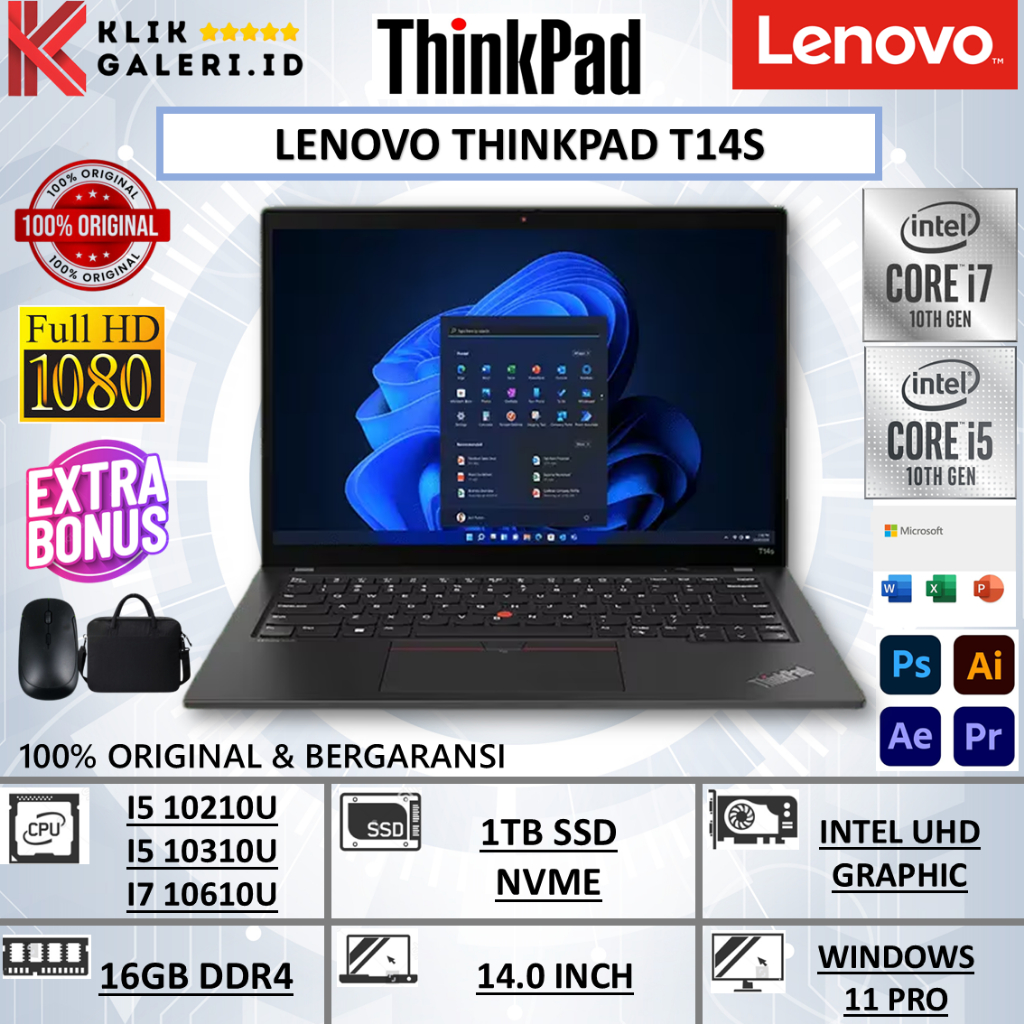 Laptop Thinkpad T14S i7/i5 32GB 1TB SSD 14Inch FHD Win 11 Pro ORI