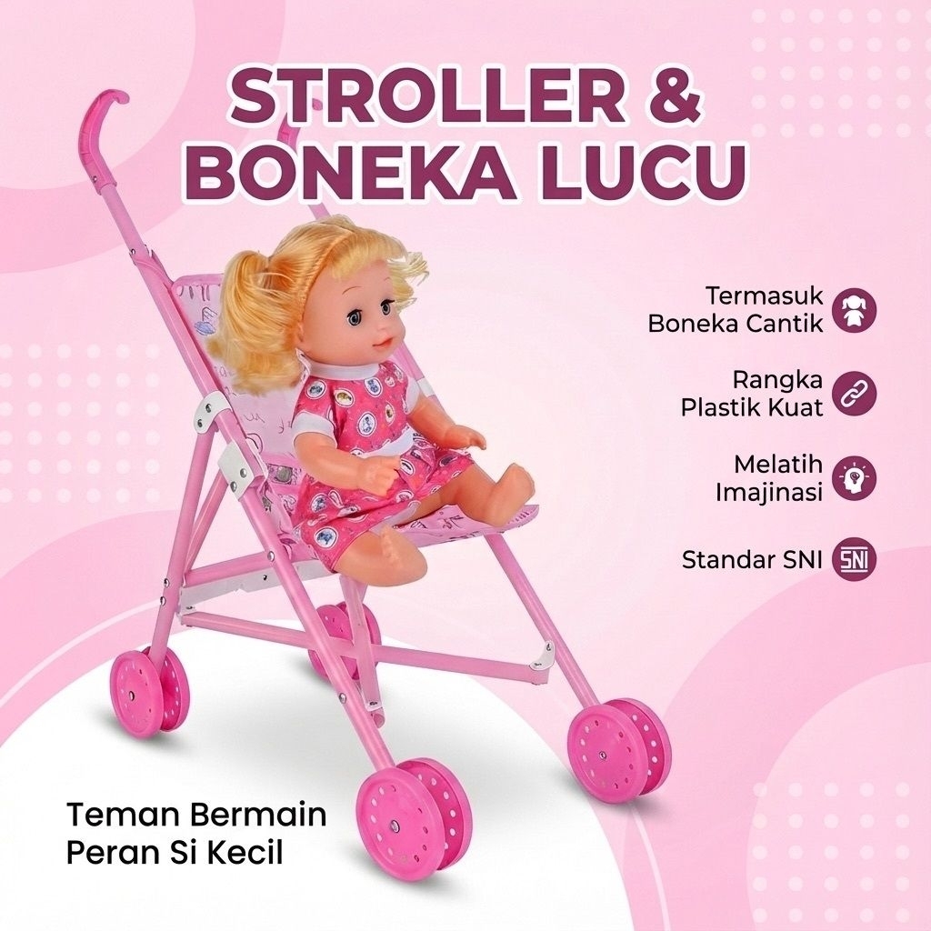 BABY STROLLER DORONGAN BAYI BESAR MAINAN ANAK PEREMPUAN BONEKA BAYI/Mainan Stoler Bayi Anak/Mainan B