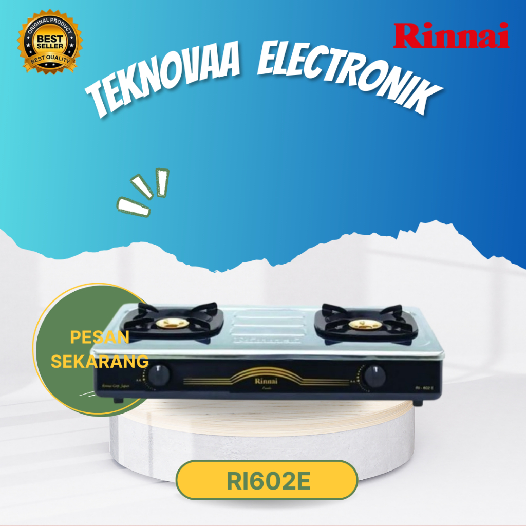 RINNAI KOMPOR GAS 2 TUNGKU RI 602 E/RI602E/RI 602-E/RI-602-E/KOMPOR RINNAI 602 E/ORIGINAL/GARANSI