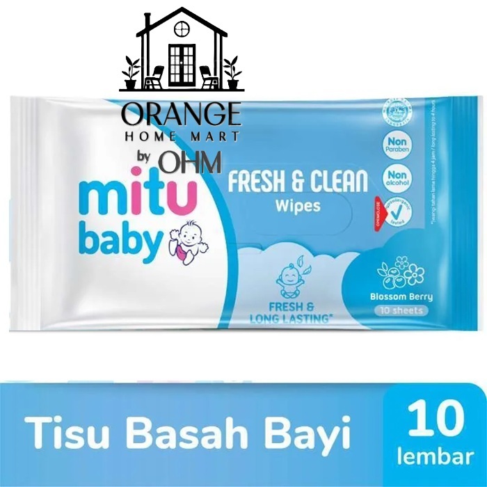 [ 5pcs ] Tissue basah Mitu Baby 10 lembar Blossom Berry (BIRU) baby wipes travel pack