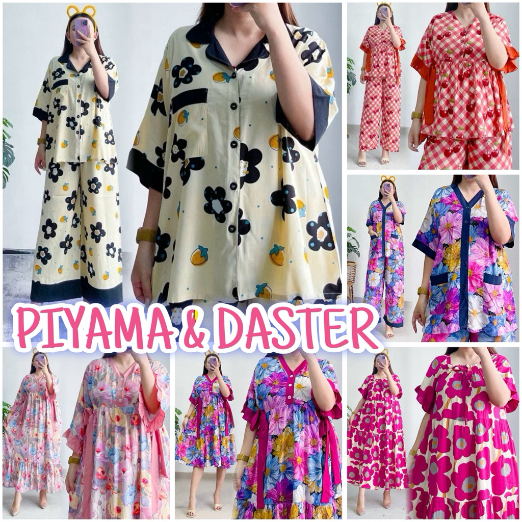 BAJU TIDUR PIYAMA DEWASA DAN DASTER BUSUI FRIENDLY BAHAN KATUN RAYON PREMIUM ADEM // DASTER VIRAL KE