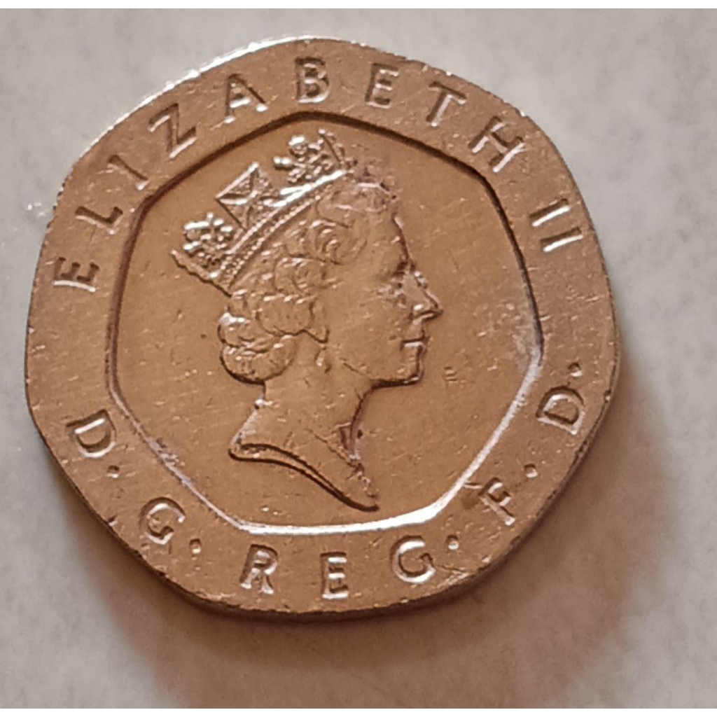 koin Inggris 20 pence tahun 1993..
