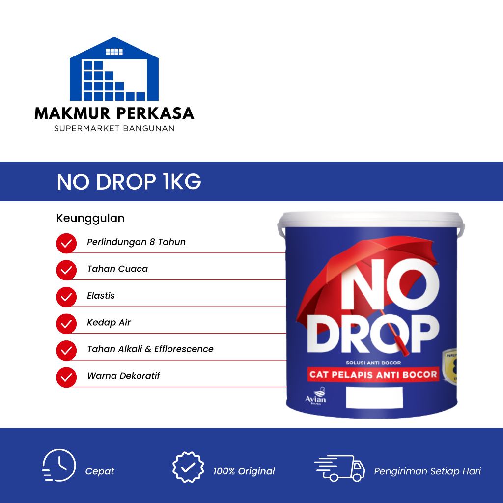 NO DROP CAT PELAPIS ANTI BOCOR 1KG - CAT TEMBOK EXTERIOR - WARNA LENGKAP