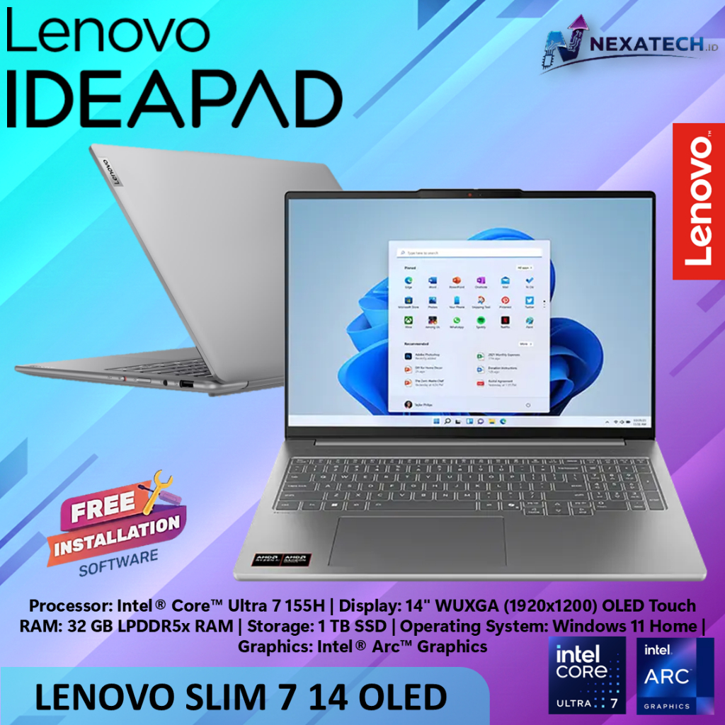 Laptop Lenovo Slim 7 14" OLED Touchscreen - Core Ultra 7 155H 32GB 1TB SSD Grey