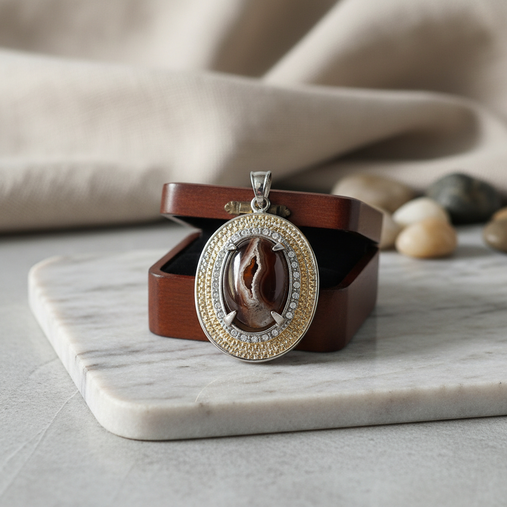 Liontin Batu Akik Combong Asli Alam Ikat Titanium