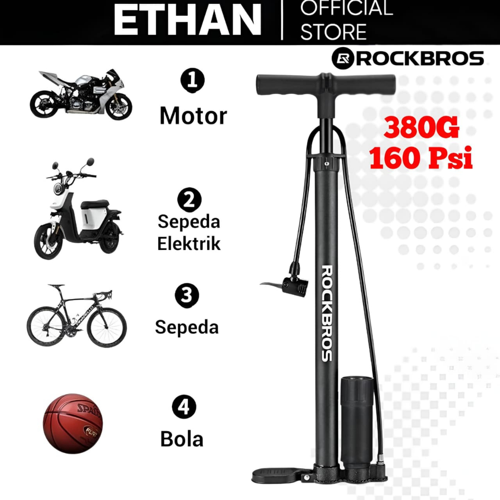 ROCKBROS Pompa Sepeda Bola 380G 160 PSI Road Bike Mtb Sepeda Elektrik Motor Mobil Bola MUltifungsi