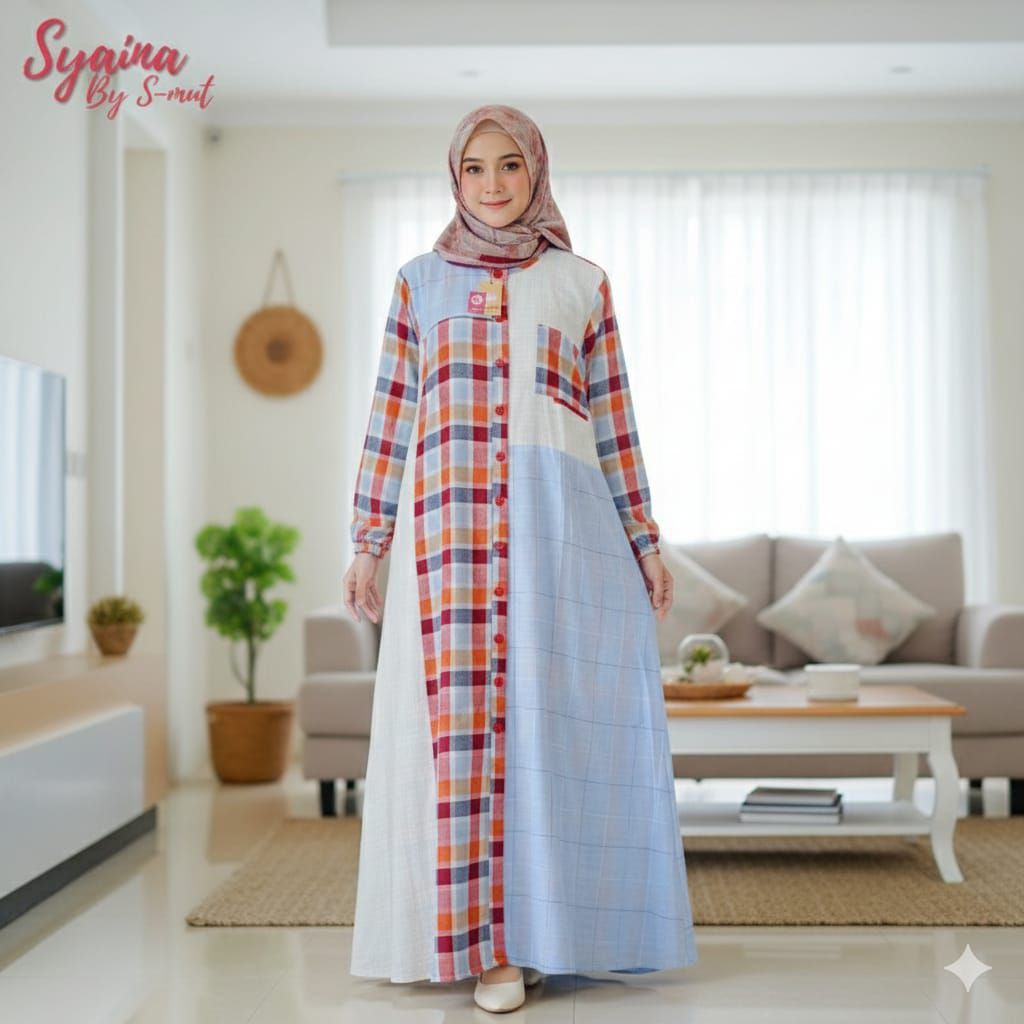 Gamis katun kombinasi Syaina by S-mut kode 1162