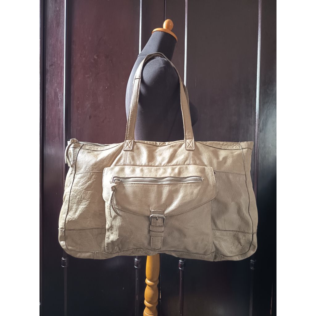 Tote Bag / Tas Tote Besar Kulit Asli Brand Pieces Genuine Leather Olive Preloved/second