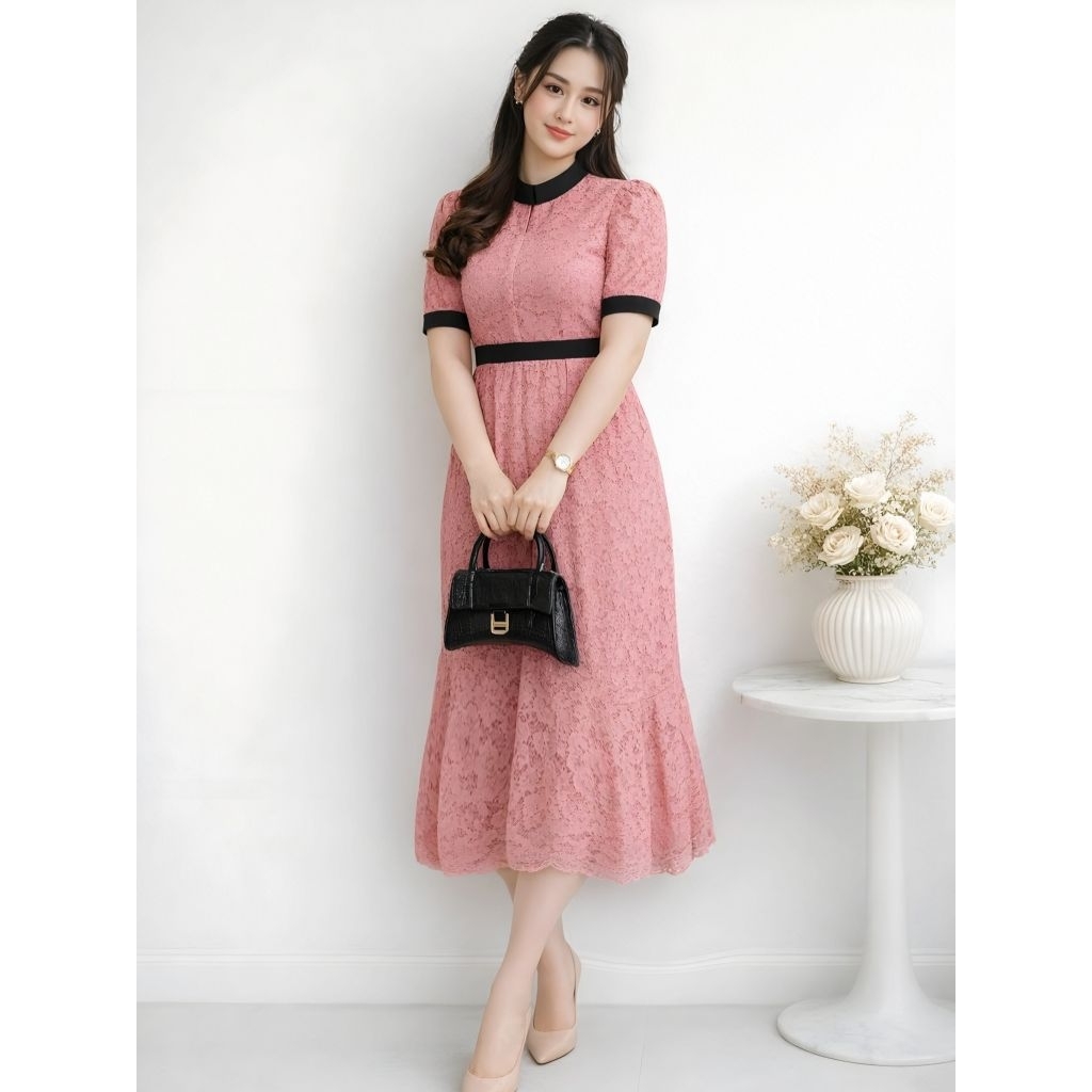 Dress Jumbo Brokat Momo Baju Pesta Kondangan Big Size Mc