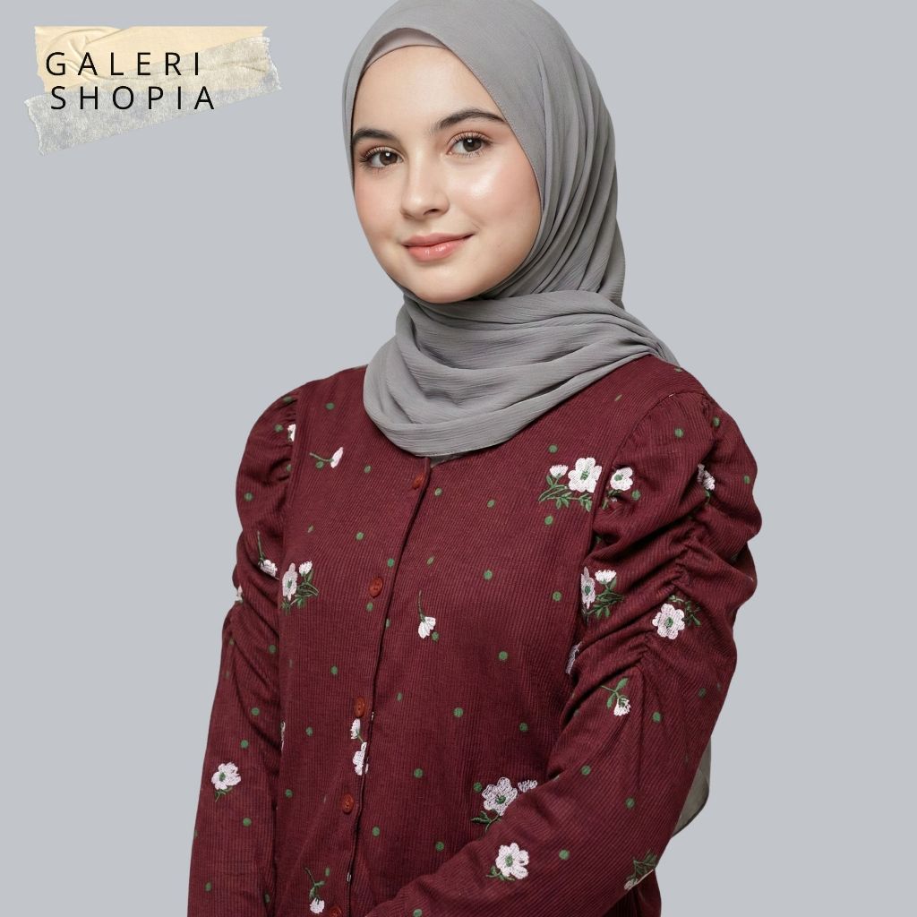 TOP Atasan Cardigan Wanita Knit Korean Puffy Motif Serut Blouse Kekinian Murah