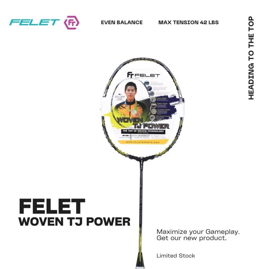 RAKET BADMINTON FELET WOVEN TJ POWER FREE SENAR - GRIP - EXCLUSIVE BAG