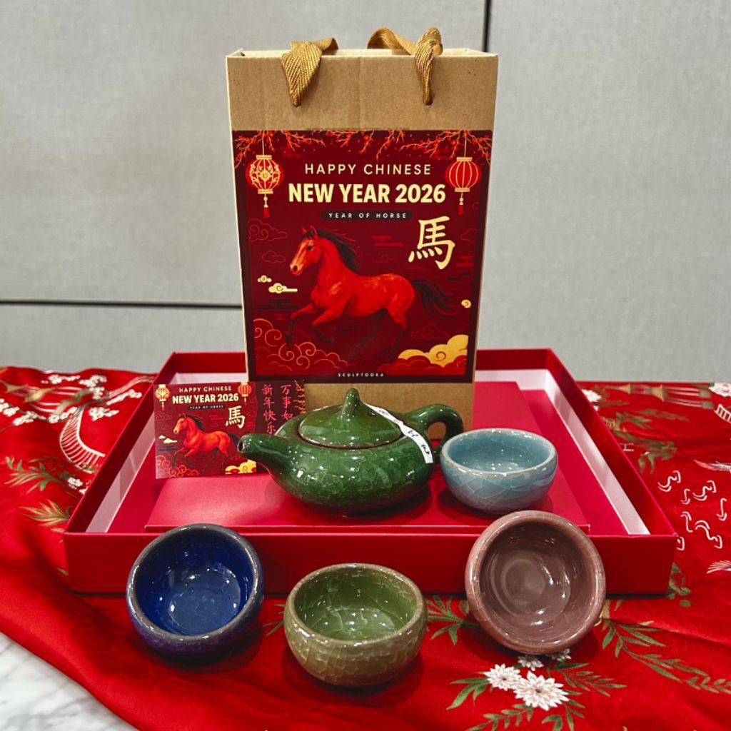 Sculptoora Imlek Mini Teapot Set | CNY Hampers Kuda Teko Cangkir Keramik