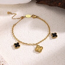 (70) Gelang Serut Titanium Clover Hitam Polos PTG-93