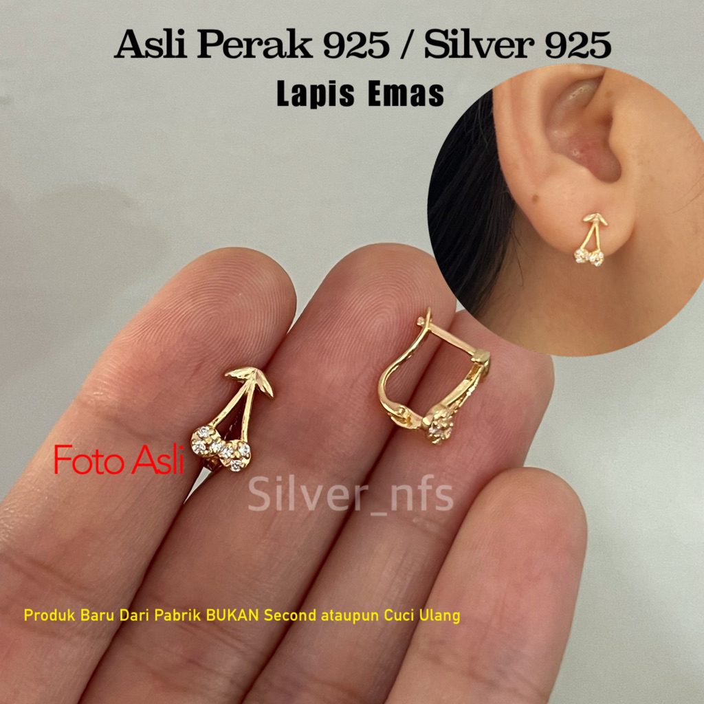 Anting Sterling Silver 925 S925 Gold Anting Perak Lapis mas kuning Jepit Cakop Subang warna emas