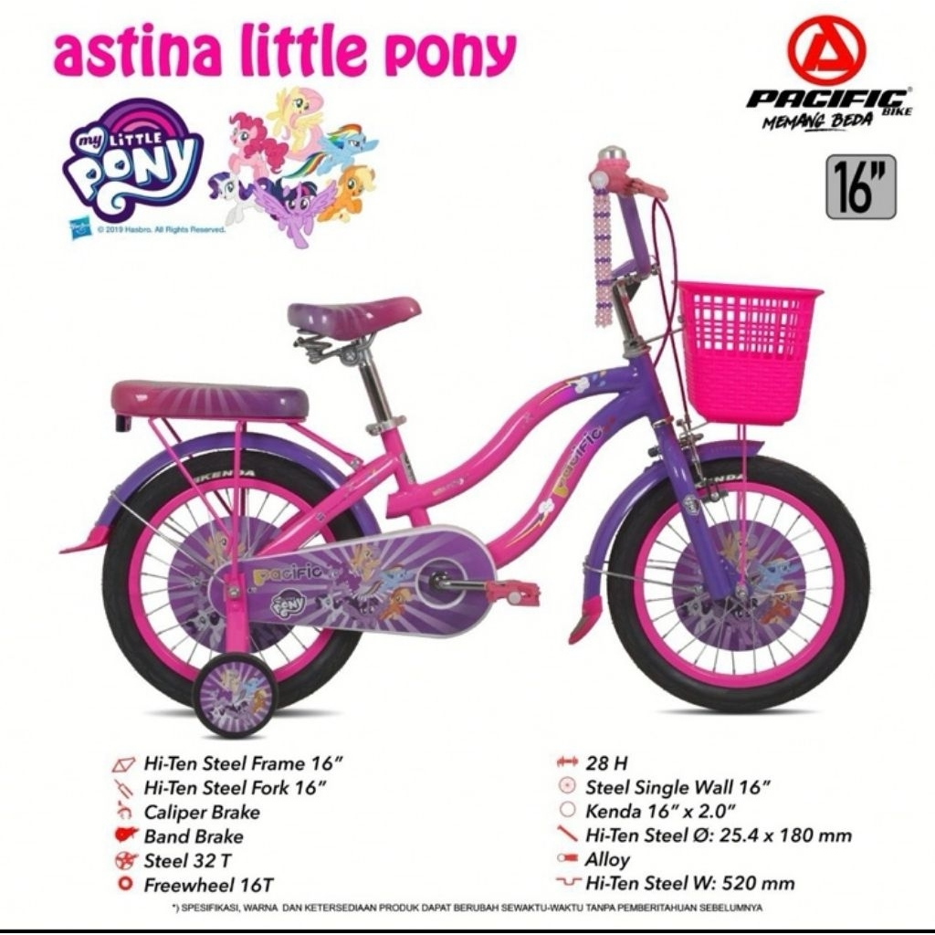 Sepeda Anak Perempuan Mini Ukuran 16, 18, 20 Pacific Astina My Little Pony  Sepeda Anak Pacific