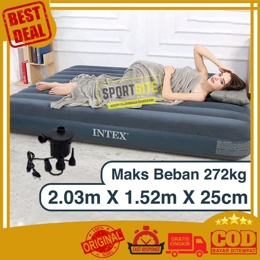 Intex Durabeam Queen Hijau High Airbed 1.52m x 2.03m x 25cm Kasur Angin Dura Beam Deluxe Air Mattres