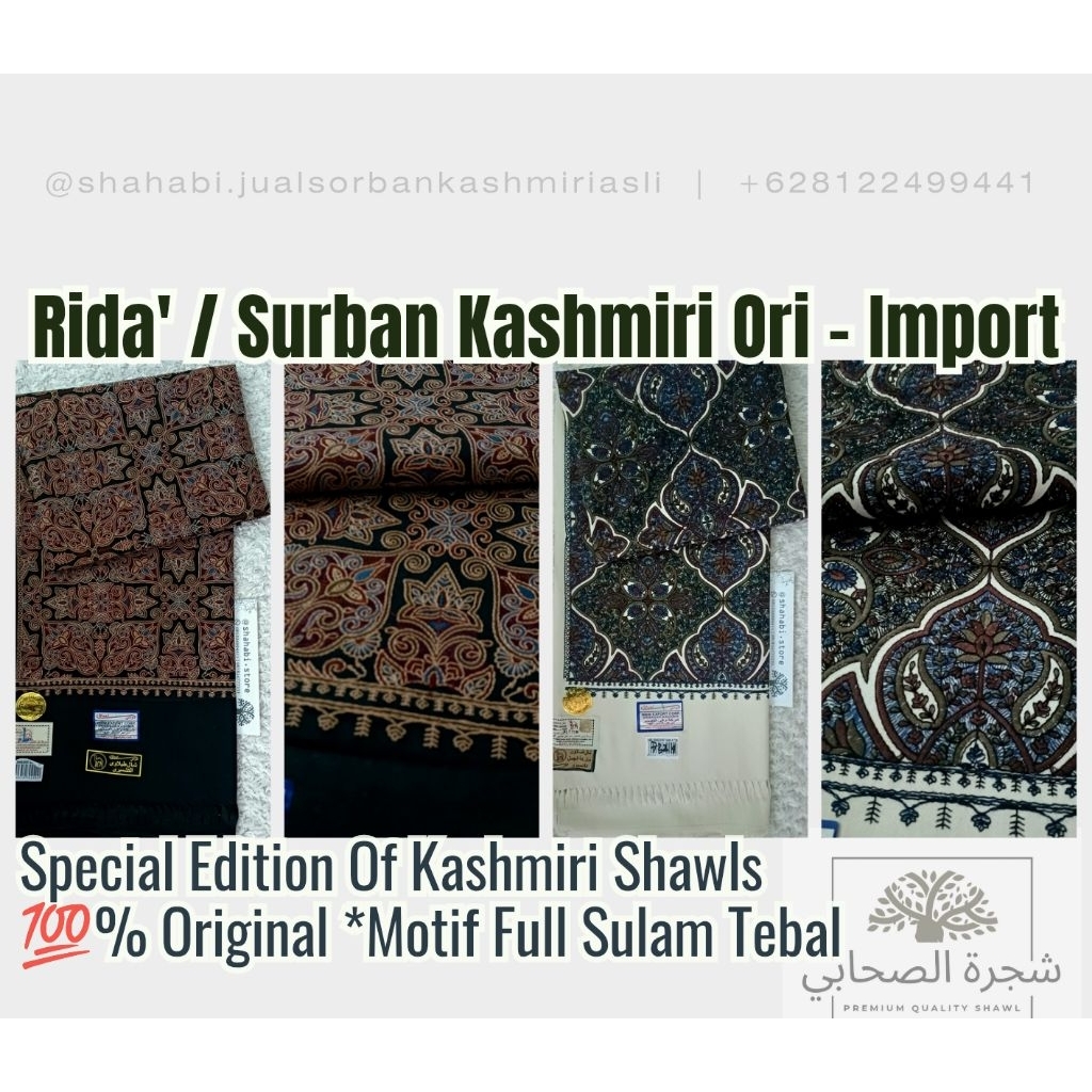 Terlaris  Rida kashmiri full Sulaman Ori Import / Surban Kashmir Sulam Full Original