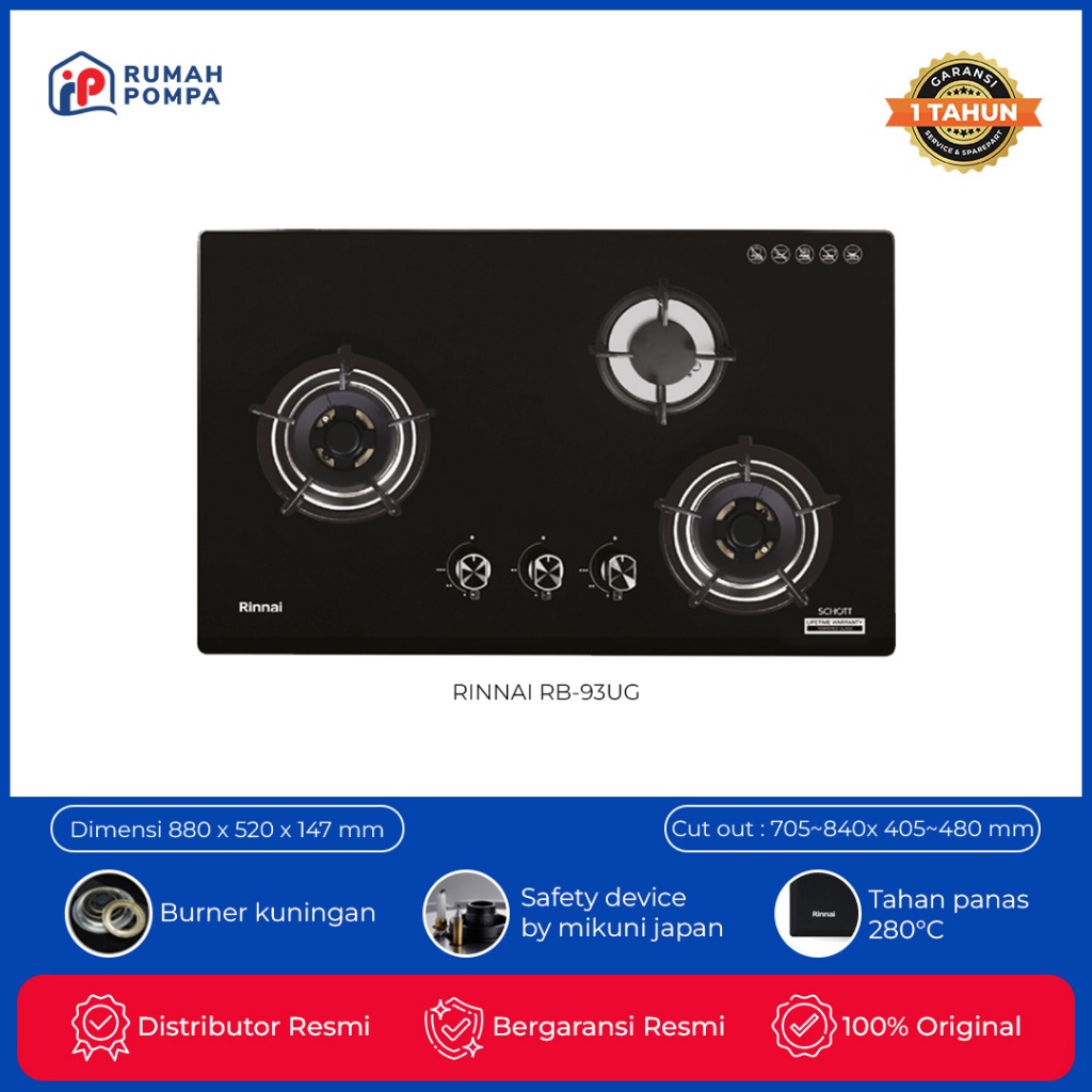 Kompor Tanam 3 Tungku Rinnai RB-93UG