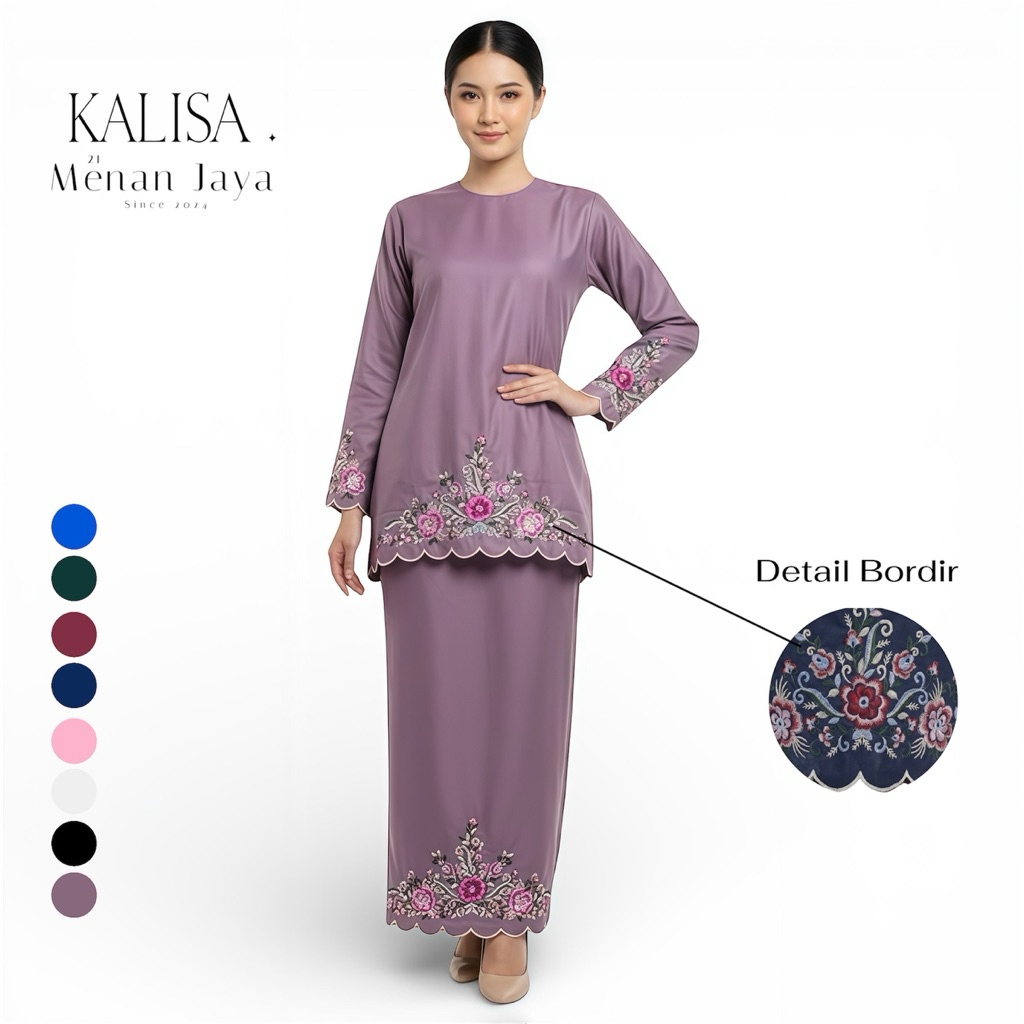 Menan Jaya - Stelan Melayu Kalisa Bordir Bunga Baju Kurung Melayu One Set Melayu Wanita