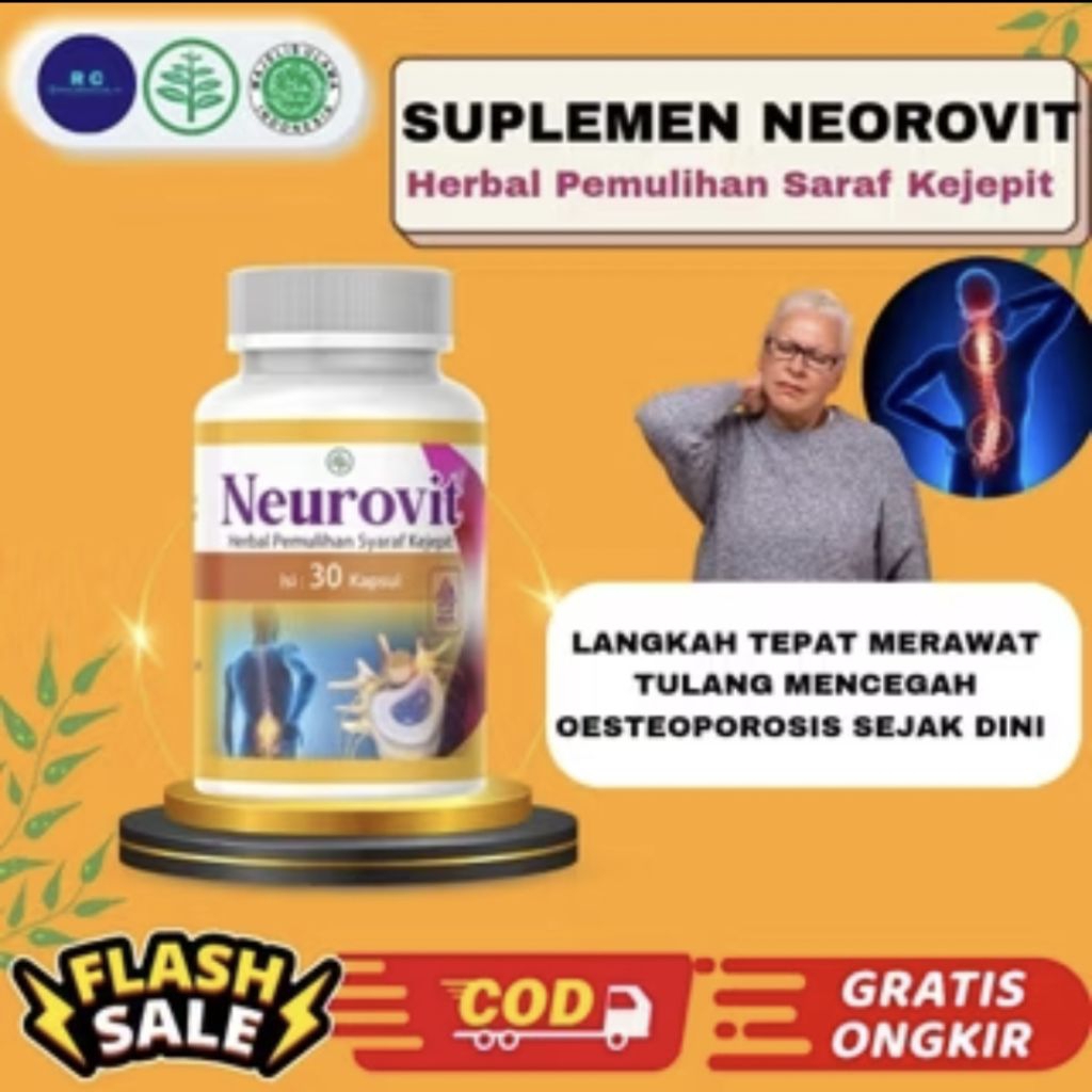 Neurovit Herbal Original | Suplemen Nyeri Sendi & Saraf Kejepit | Pegal Linu Tulang Otot | Isi 30 Ka