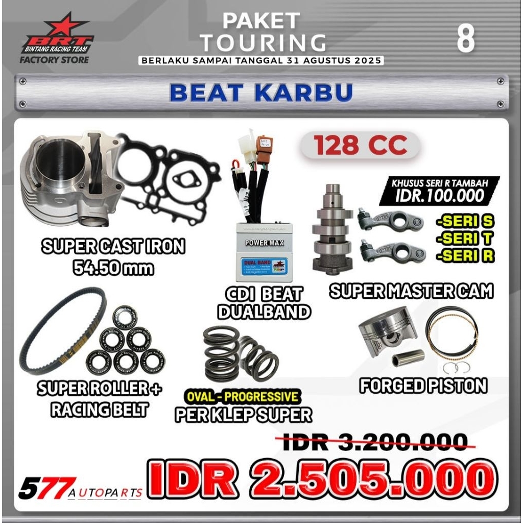 Paket Touring 8 Bore Up 128cc BRT Beat Karbu