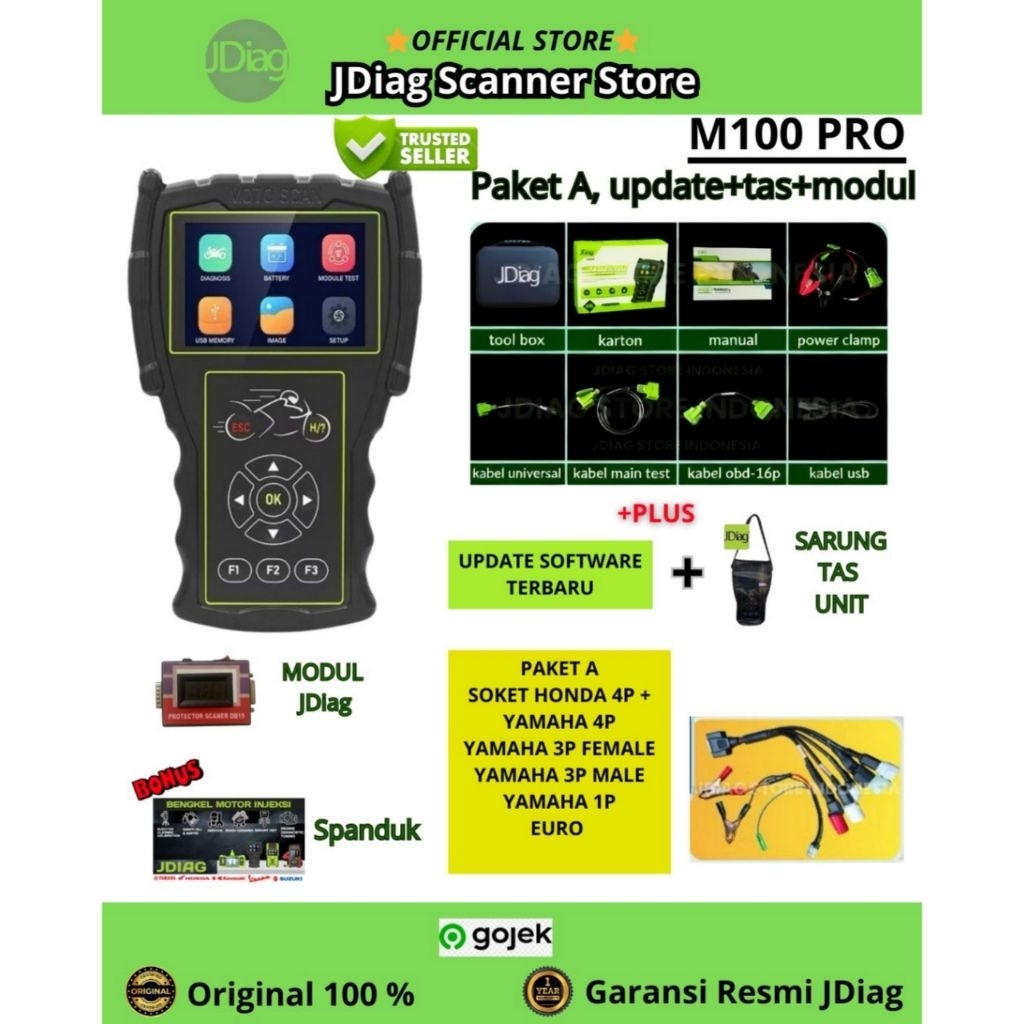 LANGSUNG KIRIM JDIAG M100 PRO SCANNER MOTOR JDIAG M100 HITAM SCAN SEPEDA MOTOR ECU OBD 2