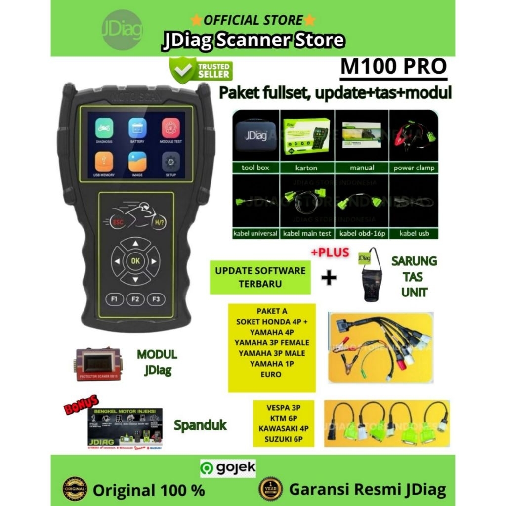 ORIGINAL 100% JDIAG M100 PRO SCANNER MOTOR JDIAG M100 HITAM SCAN SEPEDA MOTOR ECU OBD 2