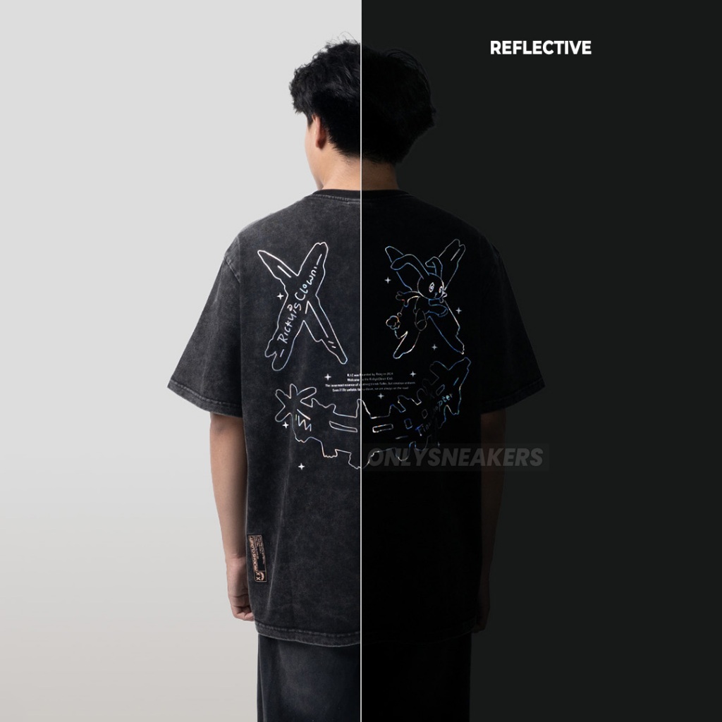 RICKY IS CLOWN DAZZLING CLOWN RABBIT REFLECTIVE WASHED BLACK TEE