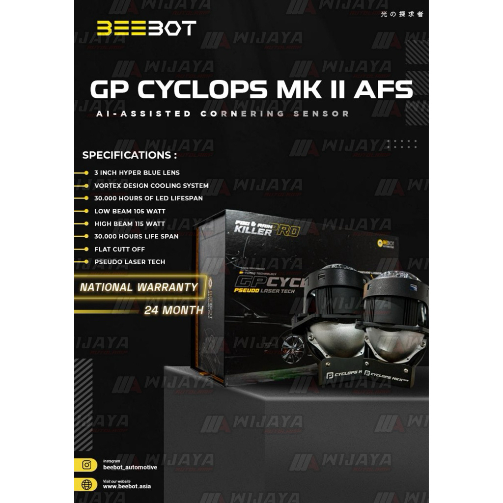 PROJECTOR BI-LED HEADLAMP GP CYCLOPS MK II AFS BLUE LENS BEEBOT 3INCH ( 2 PCS )