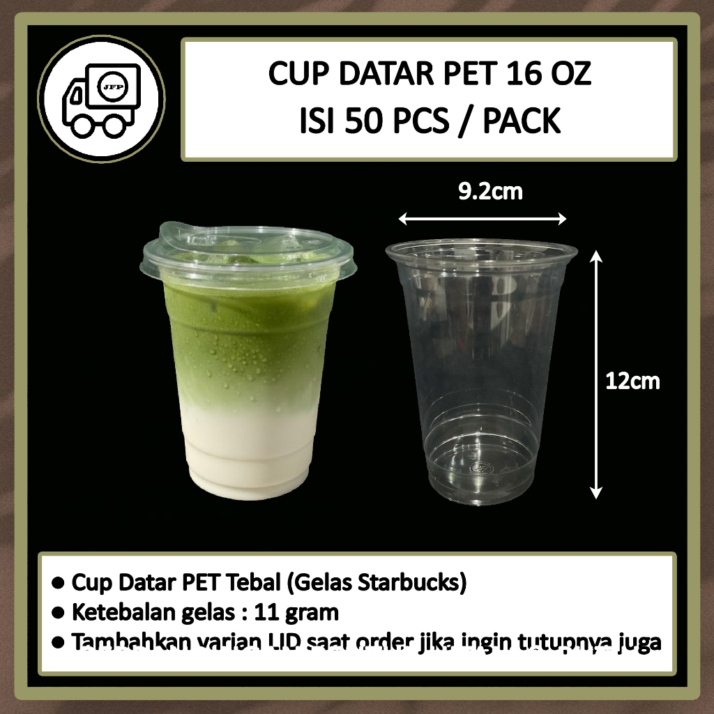 Cup Gelas Plastik PET 16 oz Datar Tebal Starbucks isi 50 pcs